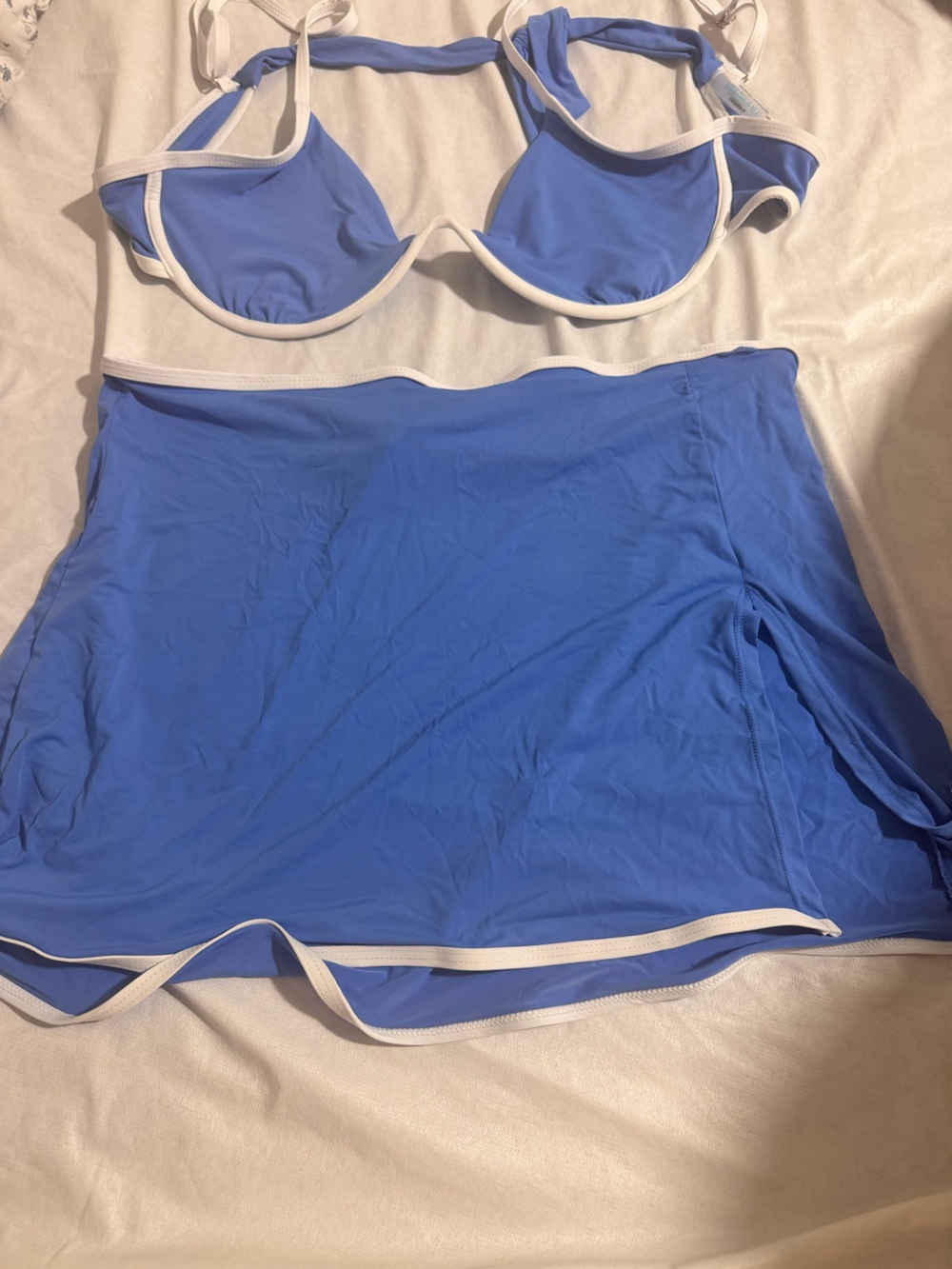 Blue Two-Piece Swim Set with White Trim